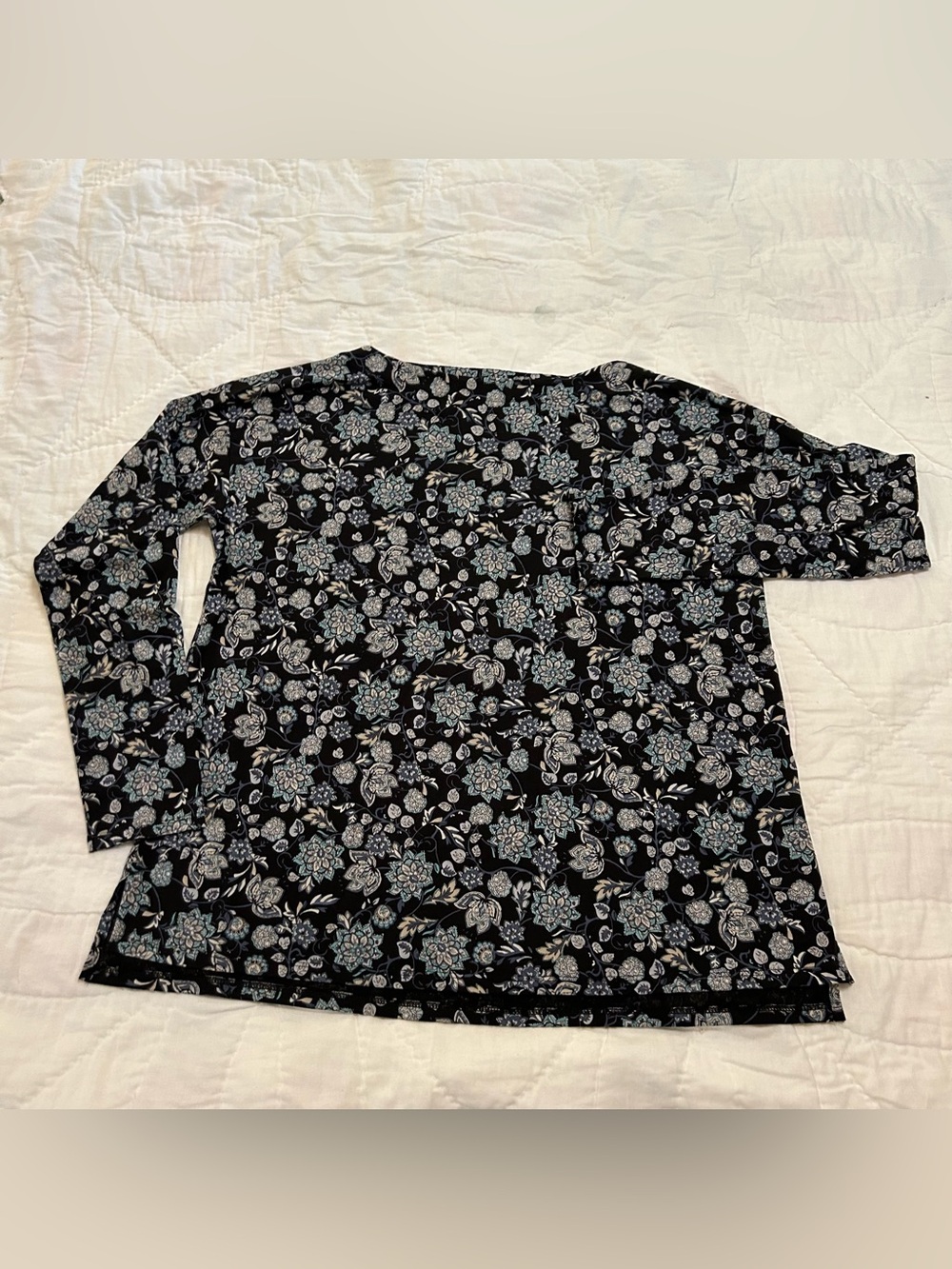 J. Jill Luxe Supima Boat-Neck T-Shirt Top Womens S Navy Floral Coastal Aunt